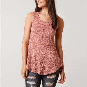 BKE Boutique Pink Lace Peplum Tank Top